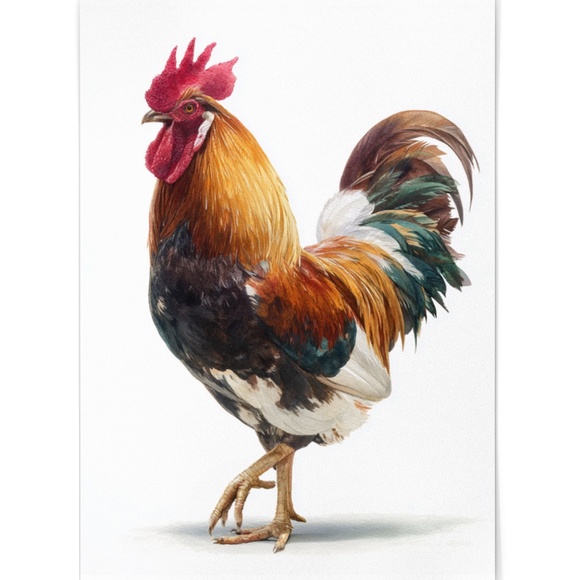 Watercolor Rooster Portrait Wall Art Print Poster, Unframed - Bird Illustration - Picture 2 of 6